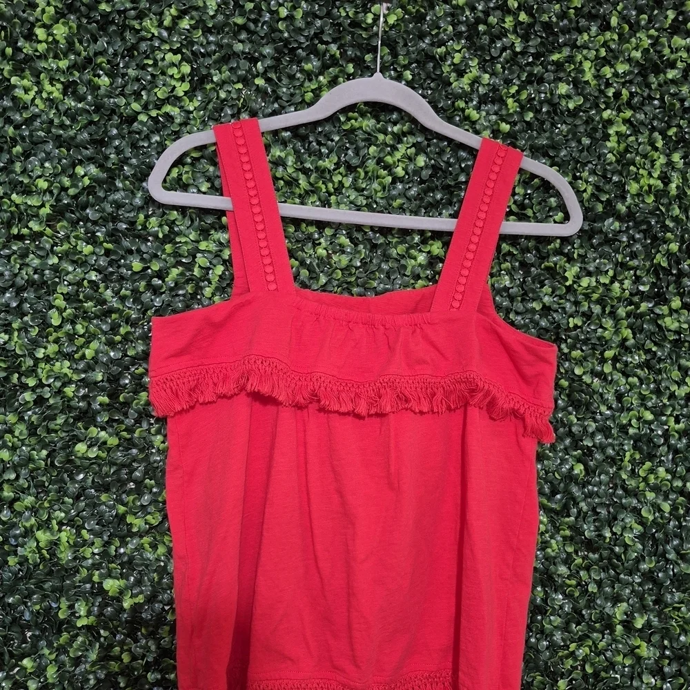 J. Crew Vibrant Red Tank Top with Fringe